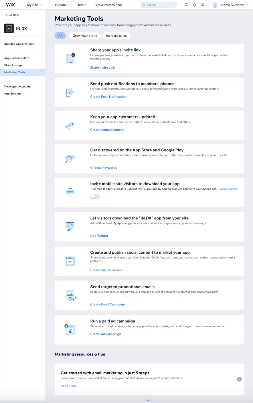 Marketing Tools: scannable promotion options after launch